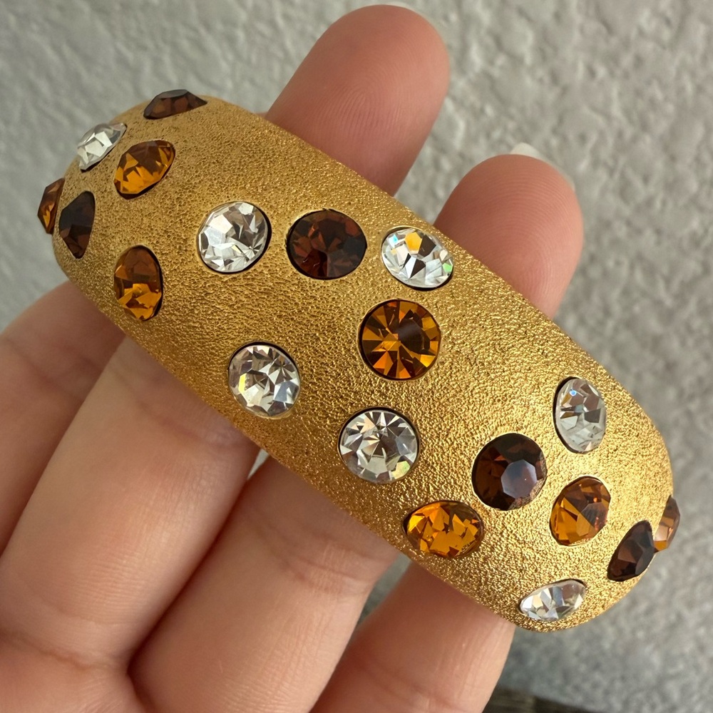 Vintage Jackie Collins Gold Plated Swarovski Crystal Bracelet & Earrings Set - Picture 3 of 14